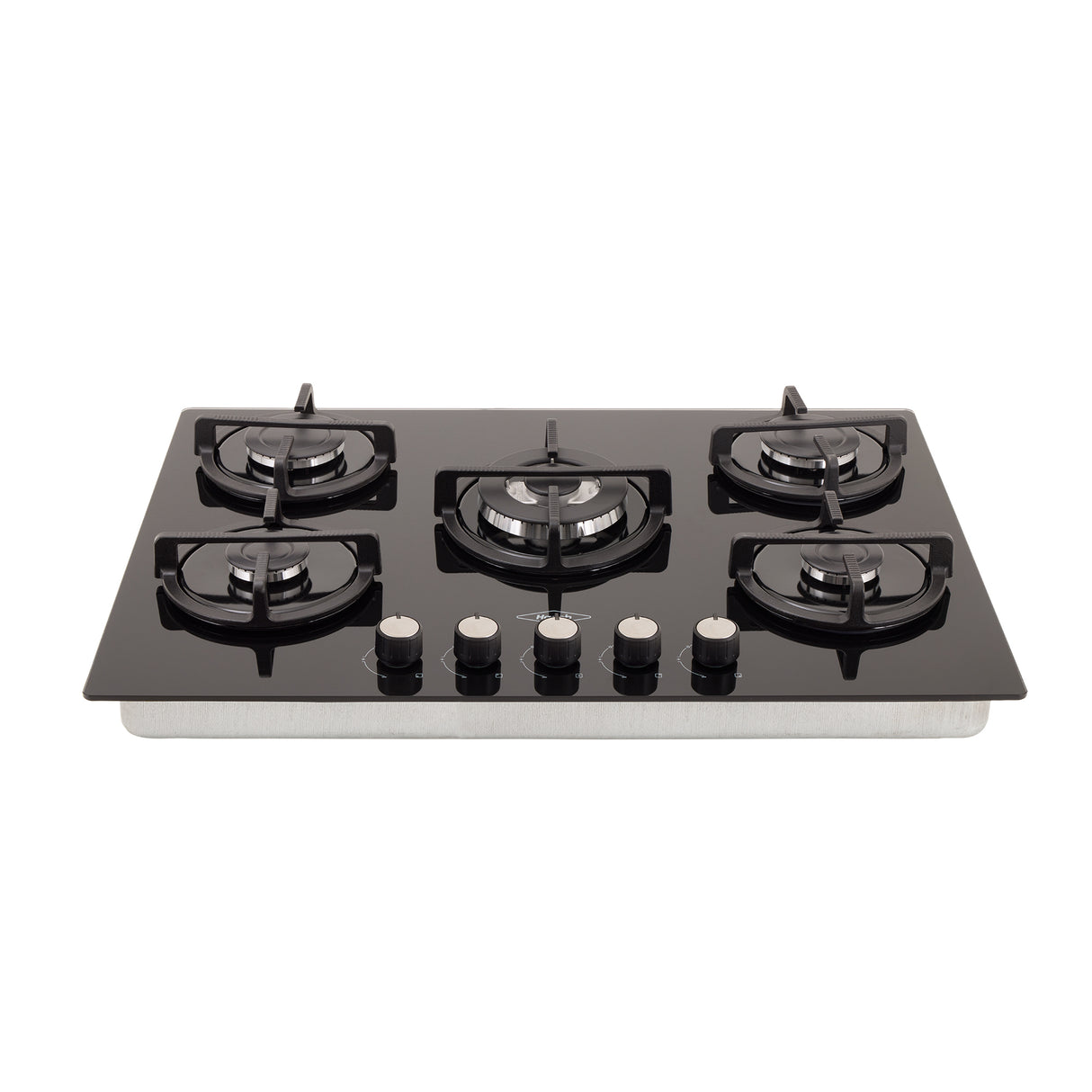 Estufa de Empotrar Haceb Cristal Negro y Plata 76x54cm 110 Voltios para Gas Propano con Cinco Quemadores