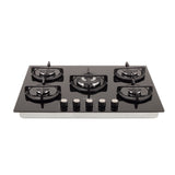 Estufa de Empotrar Haceb Cristal Negro y Plata 76x54cm 110 Voltios para Gas Propano con Cinco Quemadores