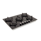 Estufa de Empotrar Haceb Cristal Negro y Plata 76x54cm 110 Voltios para Gas Propano con Cinco Quemadores