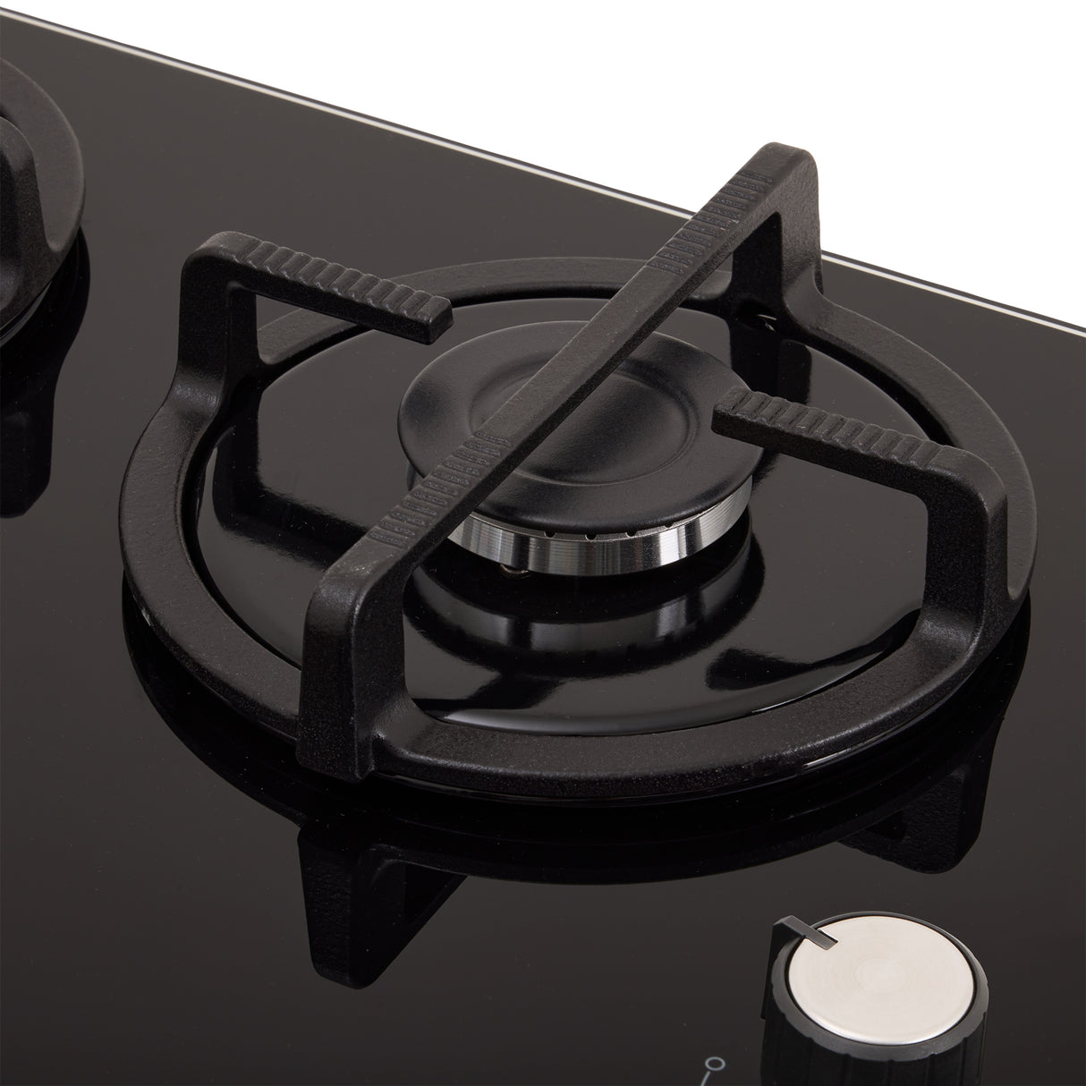 Estufa de Empotrar Haceb Cristal Negro y Plata 76x54cm 110 Voltios para Gas Propano con Cinco Quemadores