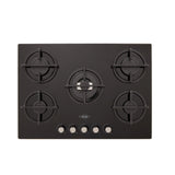 Estufa de Empotrar Haceb Cristal Negro y Plata 76x54cm 110 Voltios para Gas Propano con Cinco Quemadores