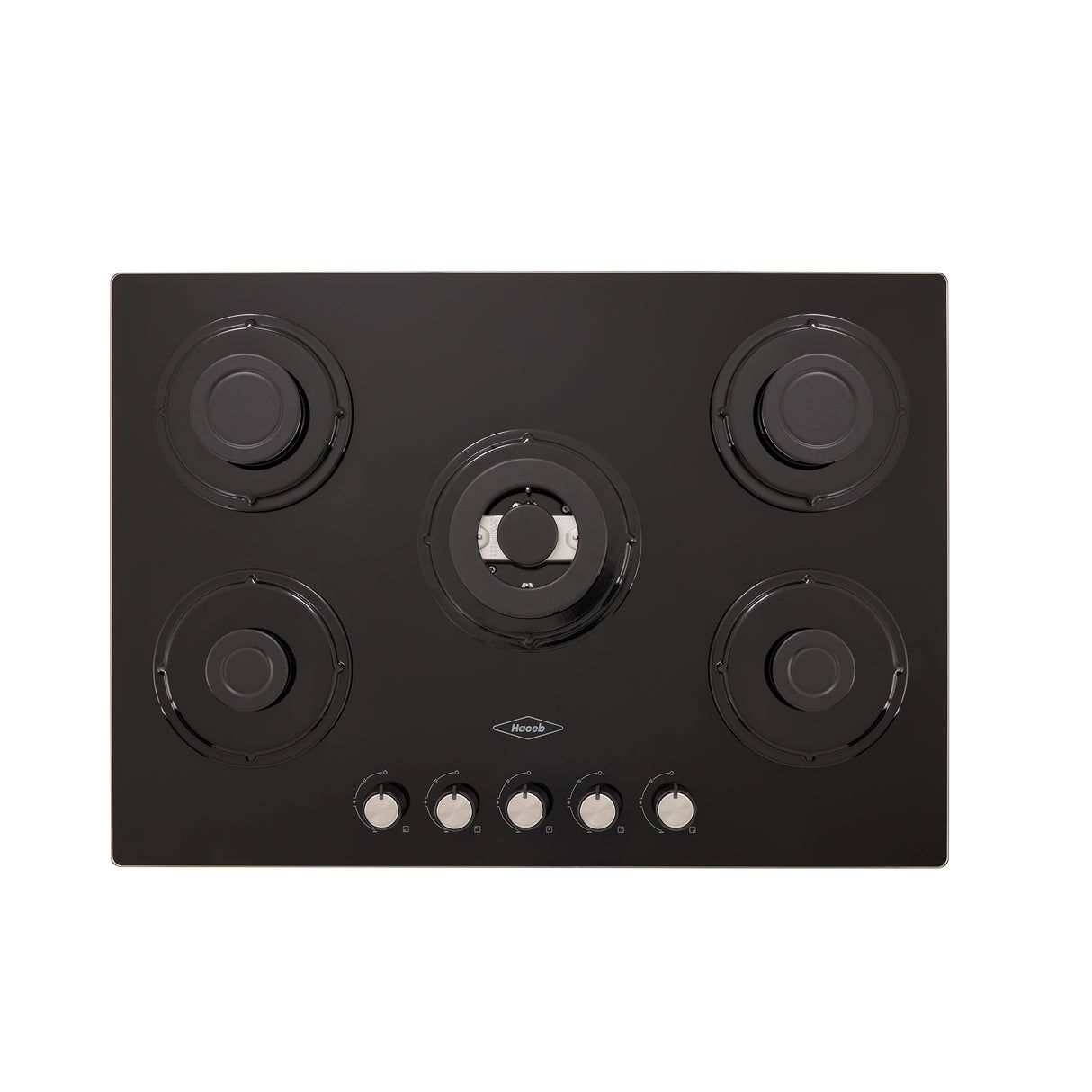 Estufa de Empotrar Haceb Cristal Negro y Plata 76x54cm 110 Voltios para Gas Propano con Cinco Quemadores