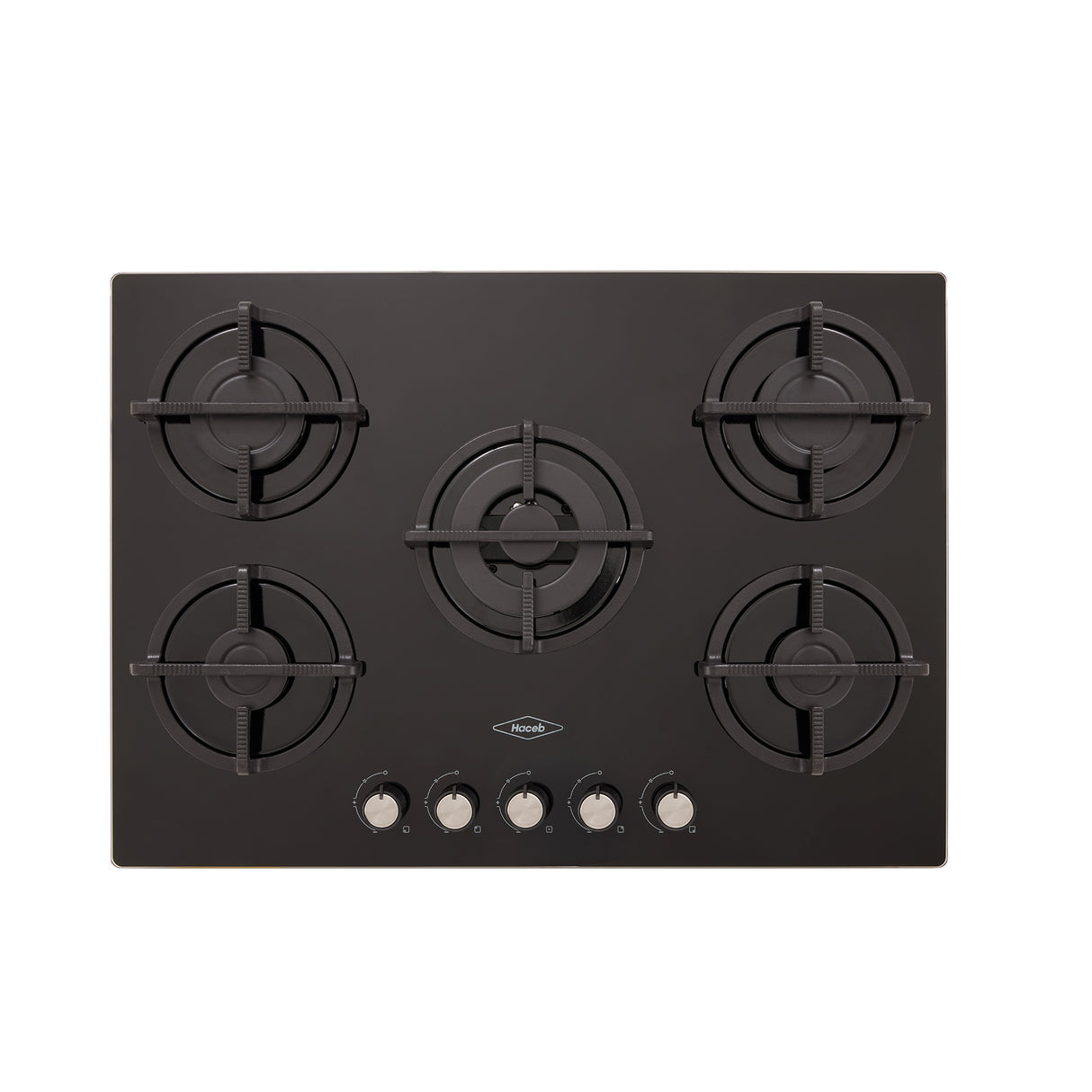 Estufa de Empotrar Haceb Cristal Negro 76x54cm 110 Voltios para Gas Natural con Cinco Quemadores