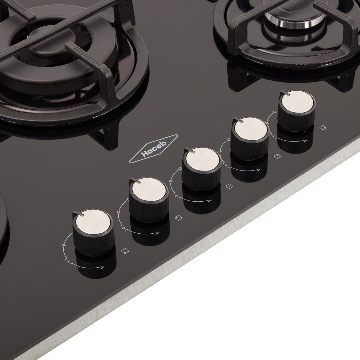 Estufa de Empotrar Haceb Cristal Negro 76x54cm 110 Voltios para Gas Natural con Cinco Quemadores