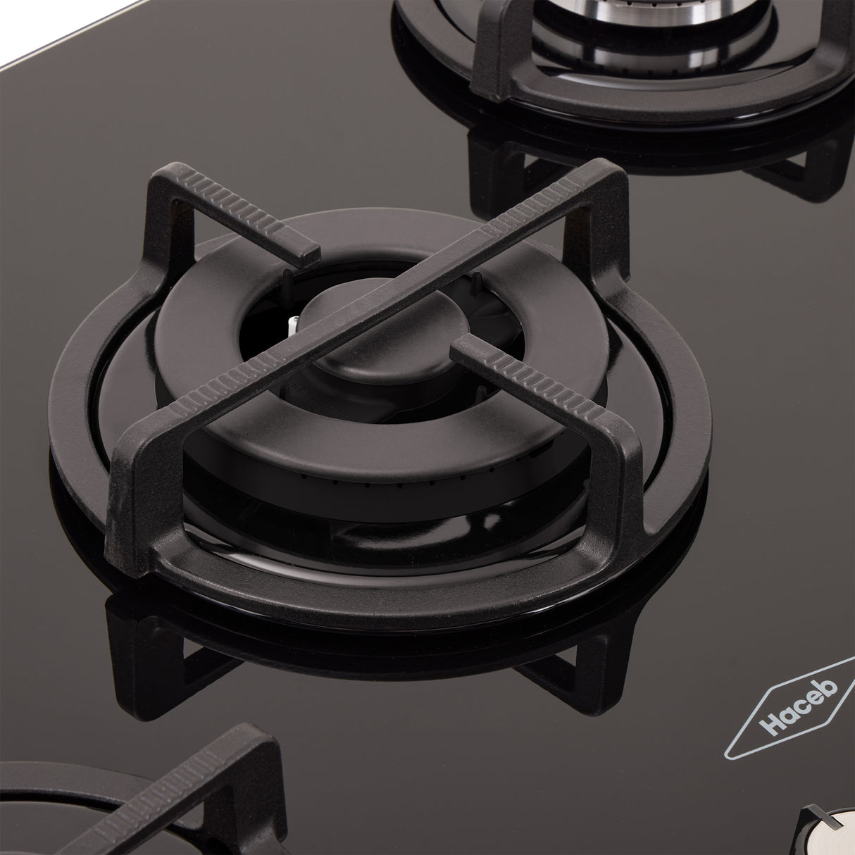 Estufa de Empotrar Haceb Cristal Negro 76x54cm 110 Voltios para Gas Natural con Cinco Quemadores