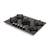 Estufa de Empotrar Haceb Cristal Negro 76x54cm 110 Voltios para Gas Natural con Cinco Quemadores