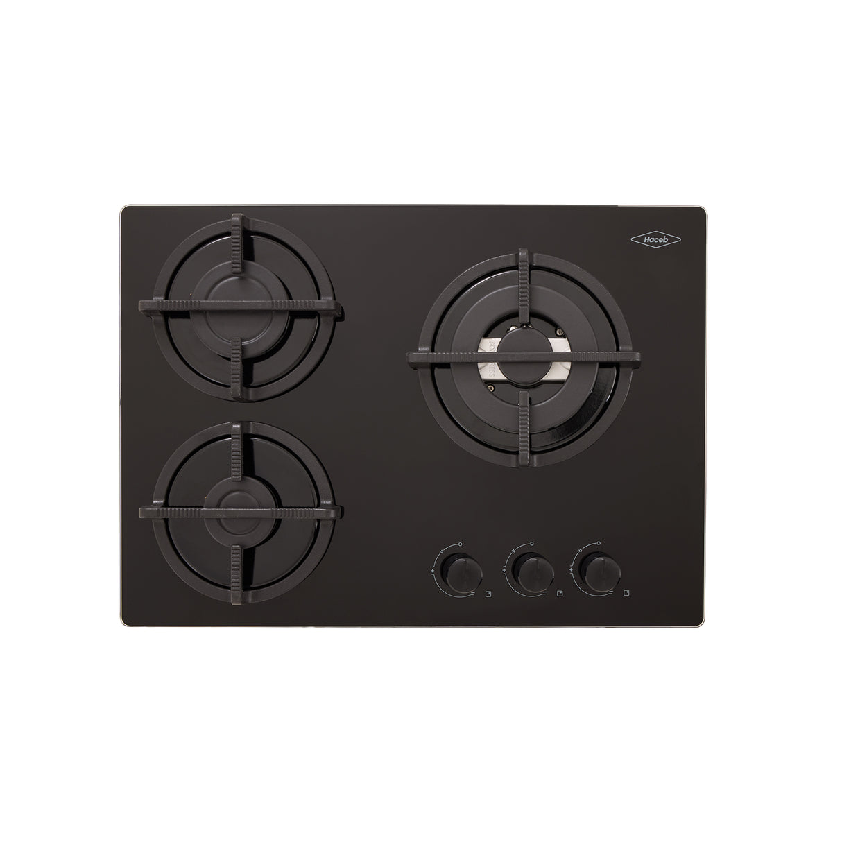 Estufa de Empotrar Haceb Cristal Negro y Plata 60x43cm 110 Voltios para Gas Natural con Tres Quemadores
