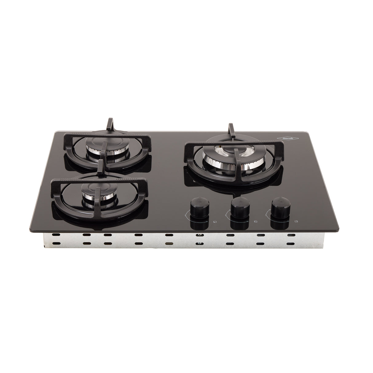 Estufa de Empotrar Haceb Cristal Negro y Plata 60x43cm 110 Voltios para Gas Natural con Tres Quemadores