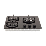 Estufa de Empotrar Haceb Cristal Negro y Plata 60x43cm 110 Voltios para Gas Natural con Tres Quemadores