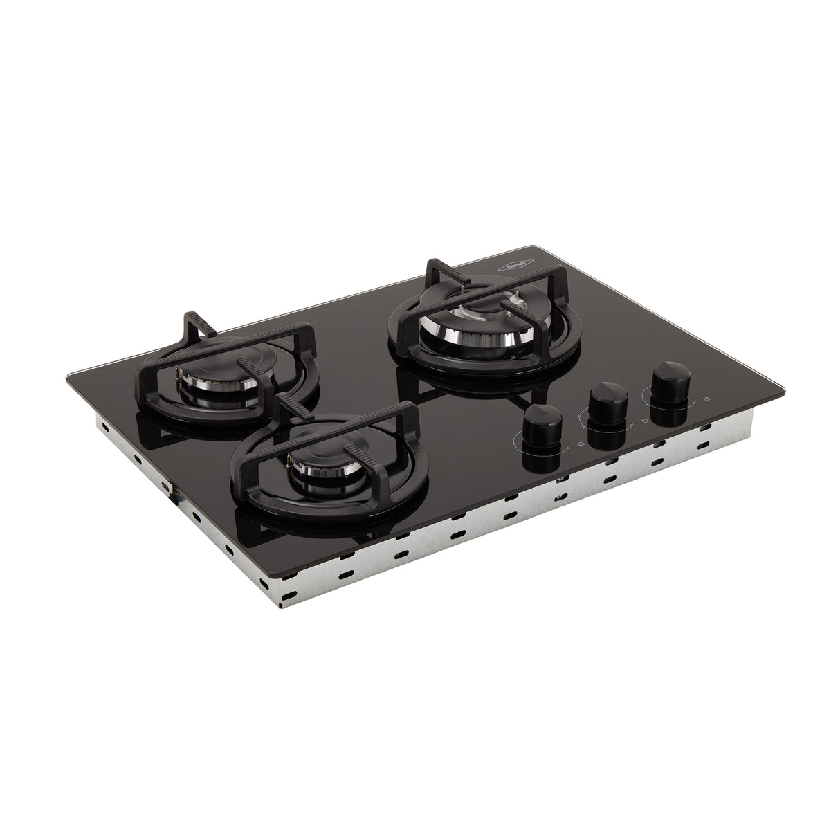 Estufa de Empotrar Haceb Cristal Negro y Plata 60x43cm 110 Voltios para Gas Natural con Tres Quemadores