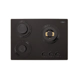 Estufa de Empotrar Haceb Cristal Negro y Oro Mate 60x43cm 110 Voltios para Gas Natural con Tres Quemadores