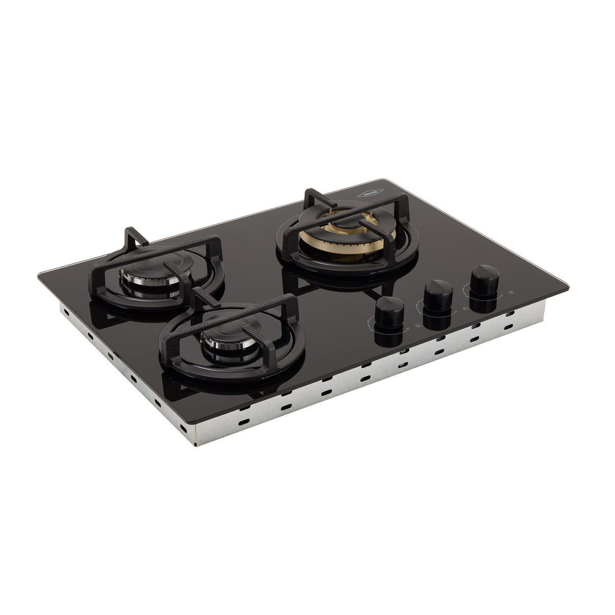 Estufa de Empotrar Haceb Cristal Negro y Oro Mate 60x43cm 110 Voltios para Gas Natural con Tres Quemadores