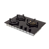 Estufa de Empotrar Haceb Cristal Negro y Oro Mate 60x43cm 110 Voltios para Gas Natural con Tres Quemadores