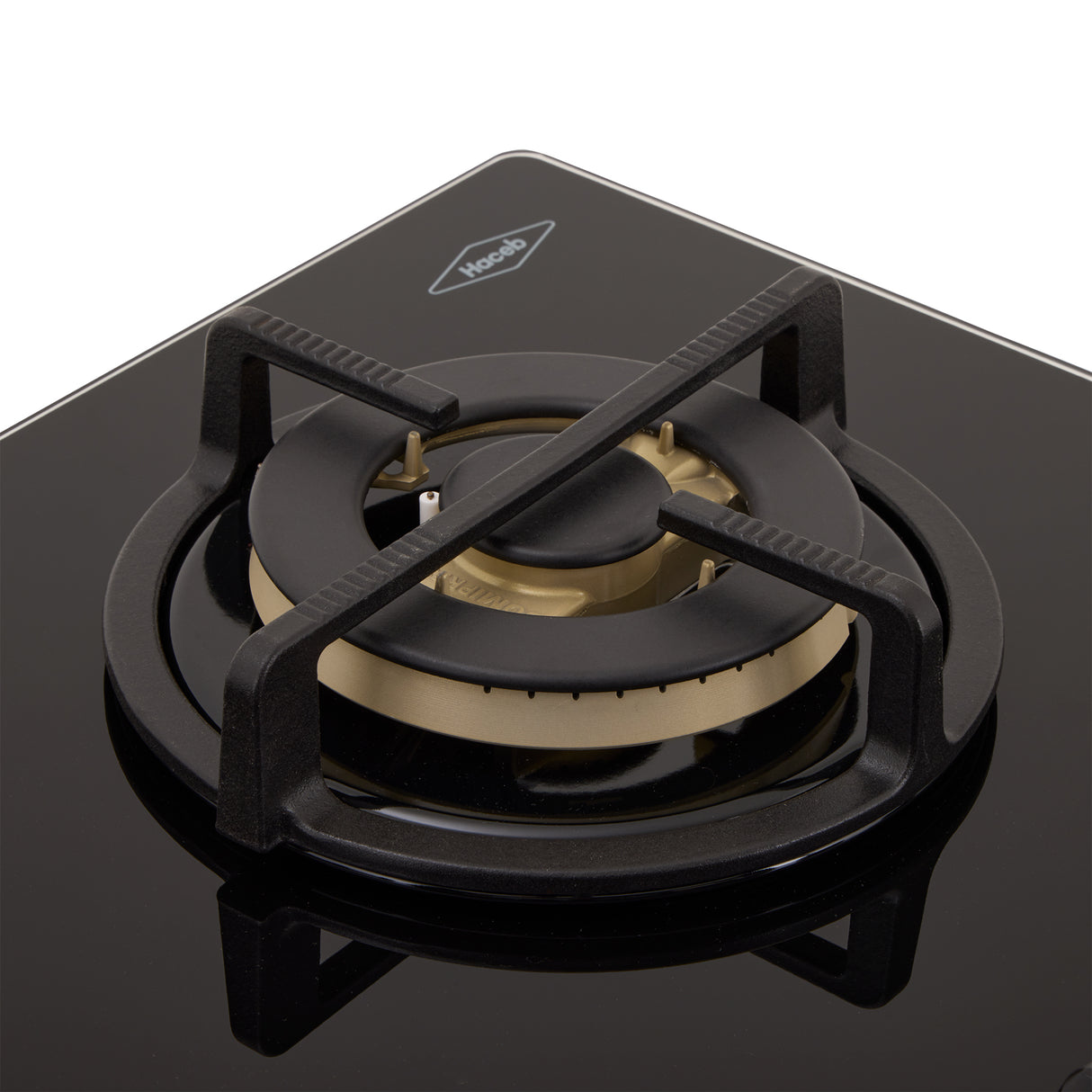 Estufa de Empotrar Haceb Cristal Negro y Oro Mate 60x43cm 110 Voltios para Gas Natural con Tres Quemadores