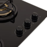 Estufa de Empotrar Haceb Cristal Negro y Oro Mate 60x43cm 110 Voltios para Gas Natural con Tres Quemadores