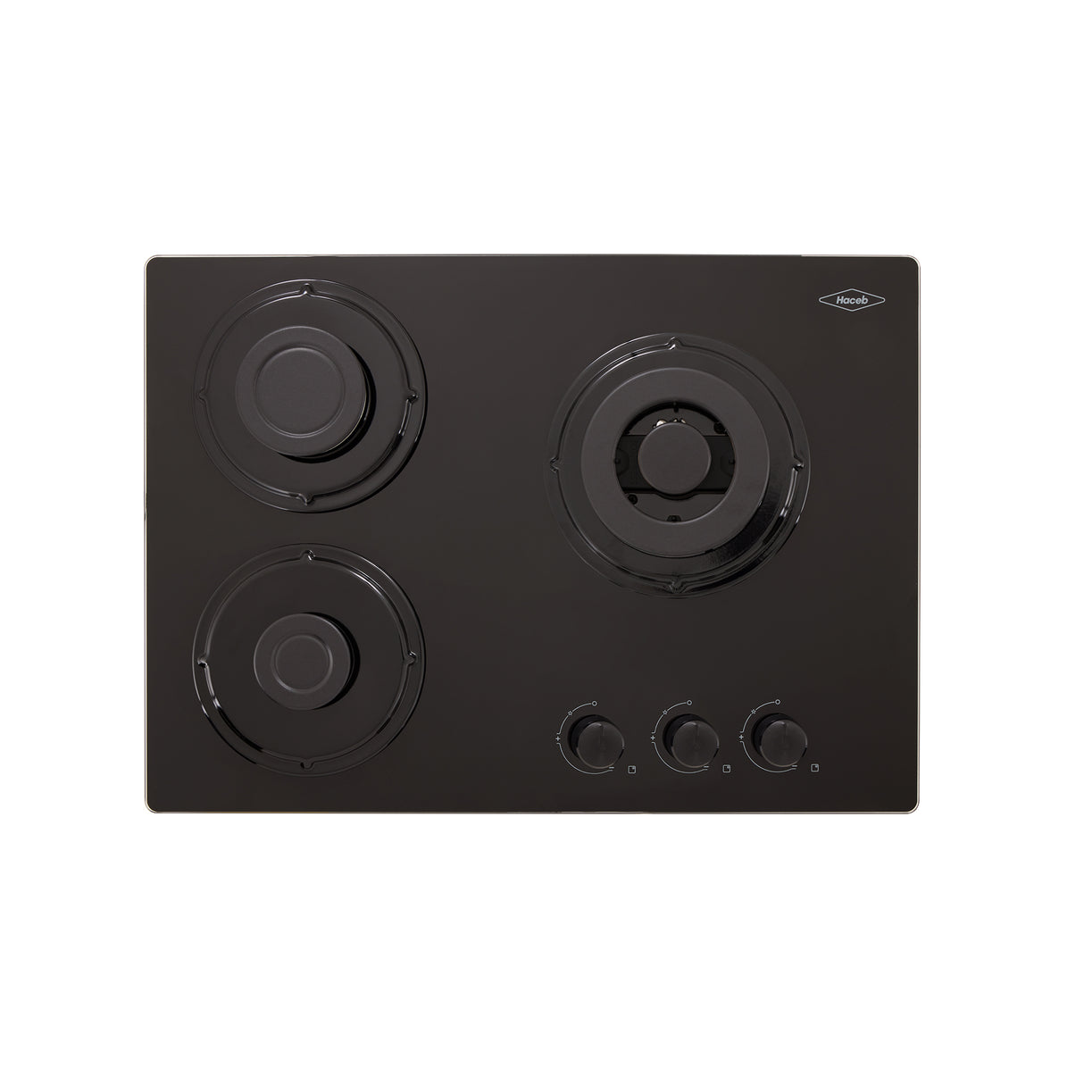Estufa de Empotrar Haceb Cristal Negro 60x43cm 110 Voltios para Gas Natural con Tres Quemadores