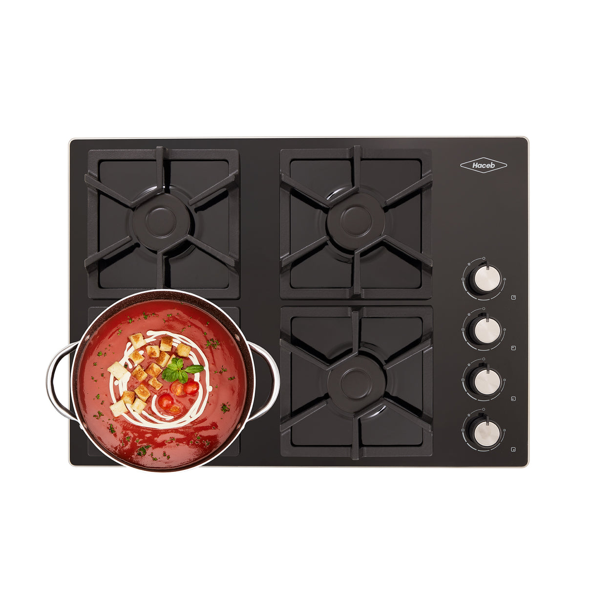 Estufa de Empotrar Haceb Cristal TA Negro 60x43cm 110 Voltios para Gas Propano con Cuatro Quemadores