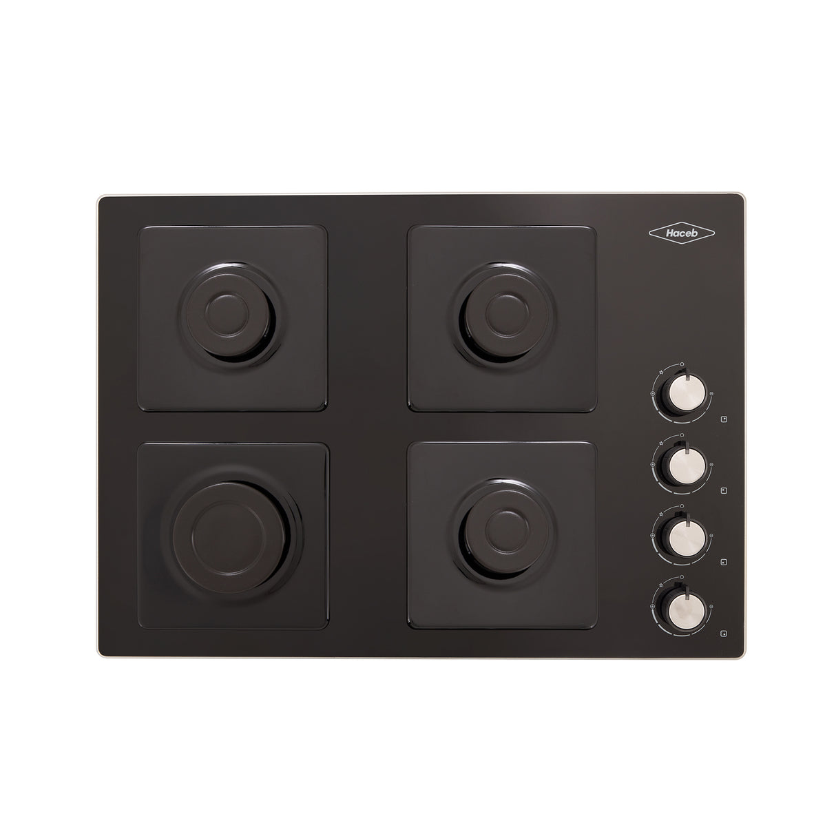 Estufa de Empotrar Haceb Cristal TA Negro 60x43cm 110 Voltios para Gas Propano con Cuatro Quemadores
