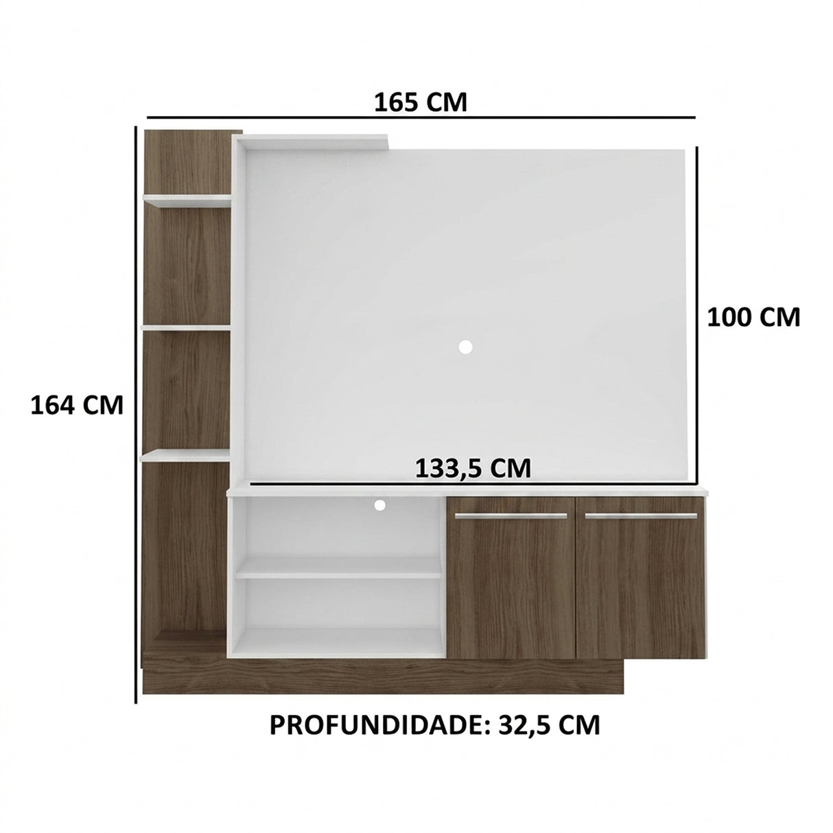 Centro de Entretenimiento Blanco y Castaño 165x164cm Para TV Hasta 55" Pulgadas con Siete Compartimientos y con Ranura para Cables