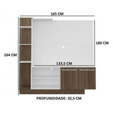 Centro de Entretenimiento Blanco y Castaño 165x164cm Para TV Hasta 55" Pulgadas con Siete Compartimientos y con Ranura para Cables