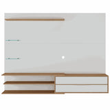 Centro de Entretenimiento Blanco y Castaño 213x171cm Para TV Hasta 65" Pulgadas con Siete Compartimientos y con Ranura para Cables