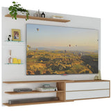 Centro de Entretenimiento Blanco y Castaño 213x171cm Para TV Hasta 65" Pulgadas con Siete Compartimientos y con Ranura para Cables