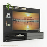Centro de Entretenimiento Negro Mate 213x171cm Para TV Hasta 65" Pulgadas con Siete Compartimientos y con Ranura para Cables