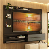 Centro de Entretenimiento Negro Mate 213x171cm Para TV Hasta 65" Pulgadas con Siete Compartimientos y con Ranura para Cables