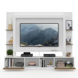 Centro de Entretenimiento Blanco 213x171cm Para TV Hasta 65" Pulgadas con Diez Compartimientos y con Ranura para Cables