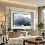 Centro de Entretenimiento Blanco 213x171cm Para TV Hasta 65" Pulgadas con Diez Compartimientos y con Ranura para Cables
