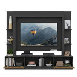 Centro de Entretenimiento Negro Mate 213x171cm Para TV Hasta 65" Pulgadas con Diez Compartimientos y con Ranura para Cables