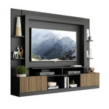 Centro de Entretenimiento Negro Mate 213x171cm Para TV Hasta 65" Pulgadas con Diez Compartimientos y con Ranura para Cables