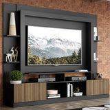 Centro de Entretenimiento Negro Mate 213x171cm Para TV Hasta 65" Pulgadas con Diez Compartimientos y con Ranura para Cables