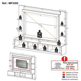 Centro de Entretenimiento Negro Mate 213x171cm Para TV Hasta 65" Pulgadas con Diez Compartimientos y con Ranura para Cables