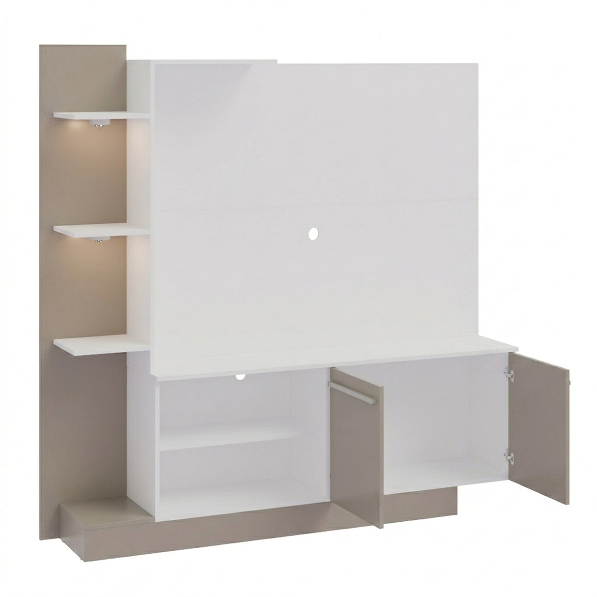 Centro de Entretenimiento Blanco y Gris 165x164cm Para TV Hasta 55" Pulgadas con Seis Compartimientos y con Ranura para Cables