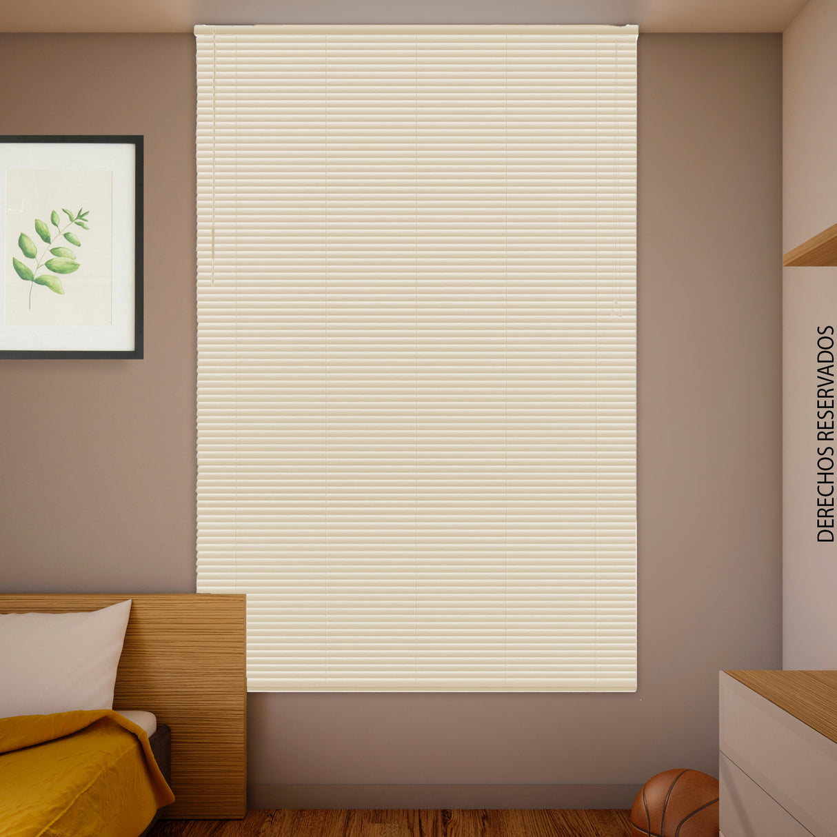 Persiana Horizontal Crema 120x140cm de Apertura Vertical con Soporte Propio
