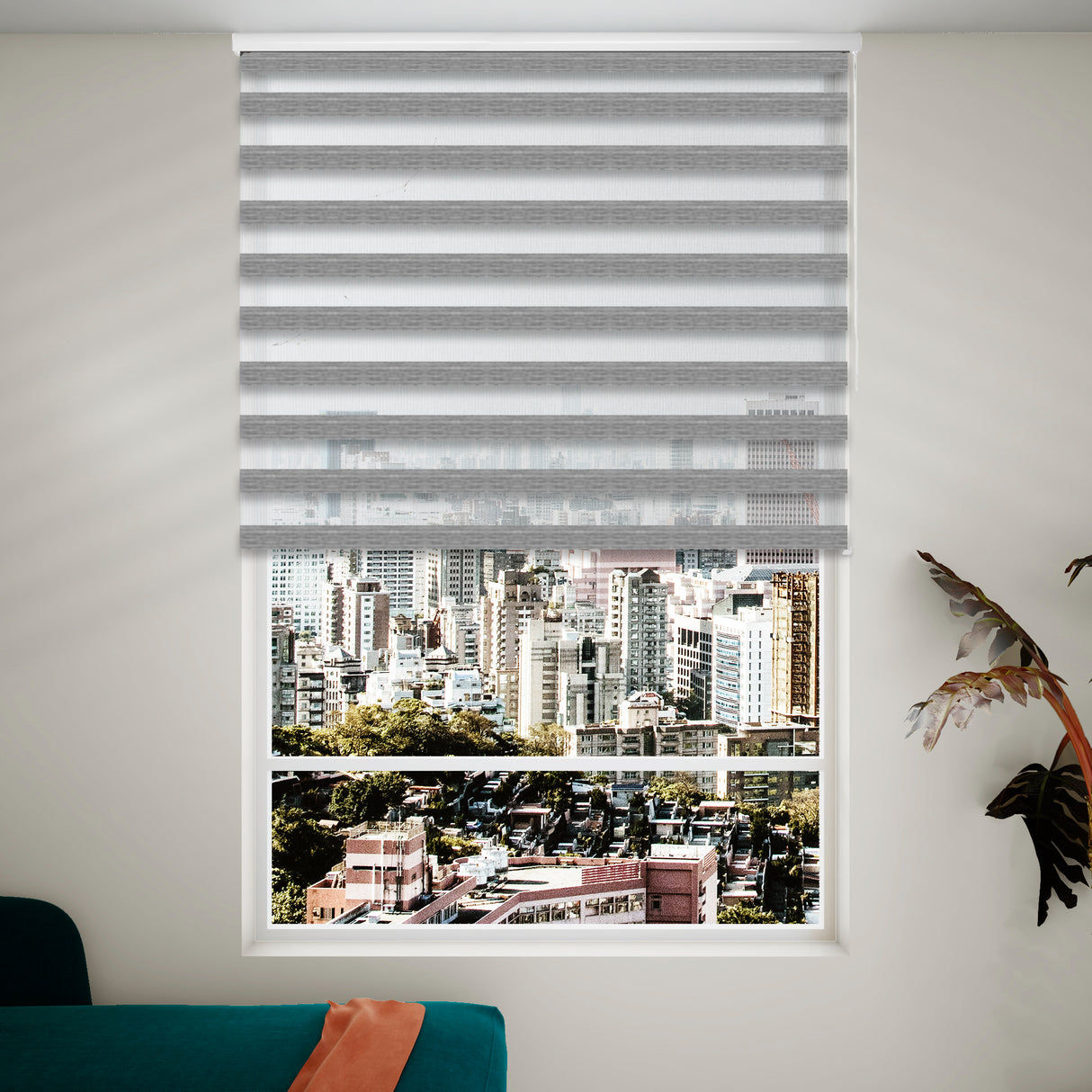 Cortina Roller Duo Elegance Gris 160x170cm Enrollable de Rayas Apertura Vertical y con Sistema Propio