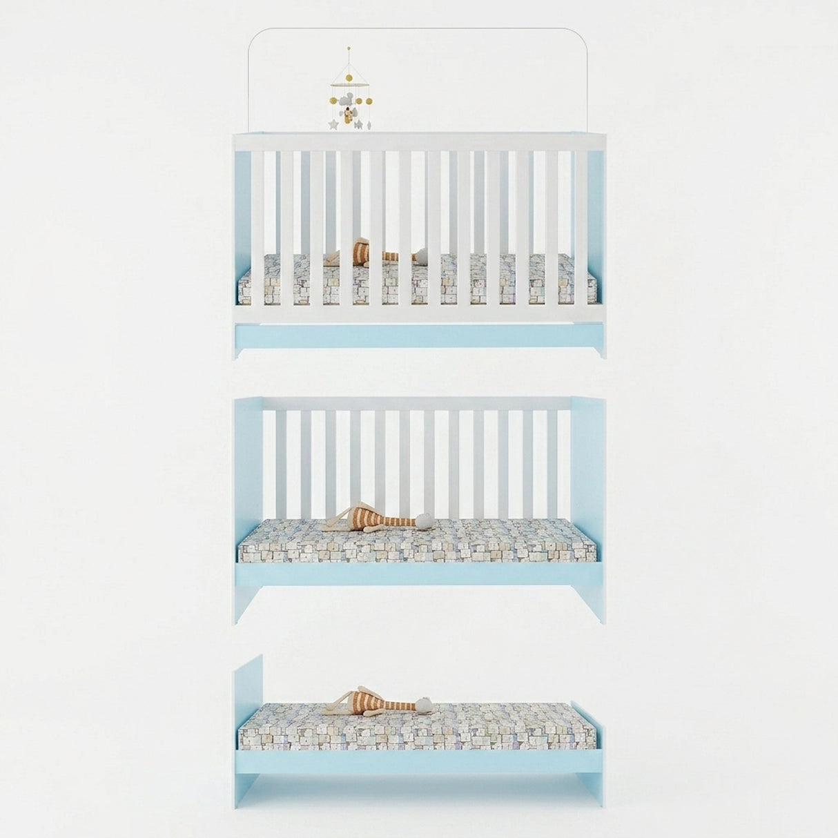 Cuna 3 en 1 Azul Aguamarina y Blanco 66x80cm para Colchón Infantil 60 X 130 Cm con Colchón y sin Cabecero