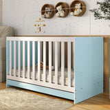 Cuna 3 en 1 Azul Aguamarina y Blanco 66x80cm para Colchón Infantil 60 X 130 Cm con Colchón y sin Cabecero
