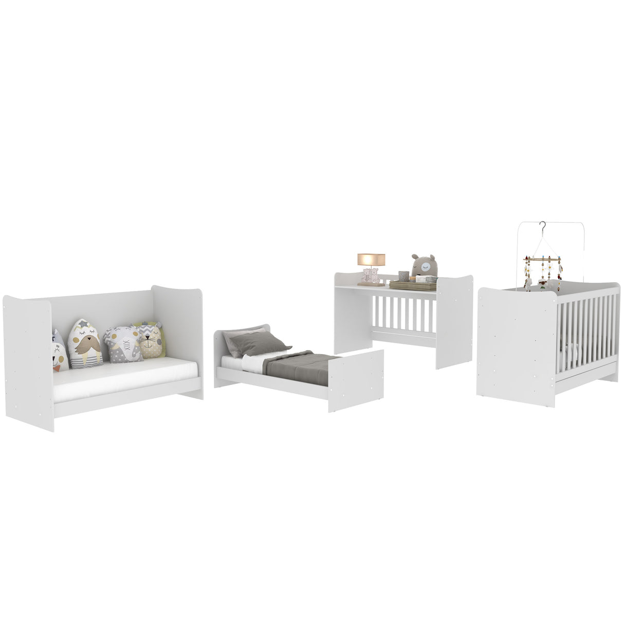 Cuna 4 en 1 Blanco 68x91cm para Colchón Infantil 60 X 130 Cm con Colchón y sin Cabecero
