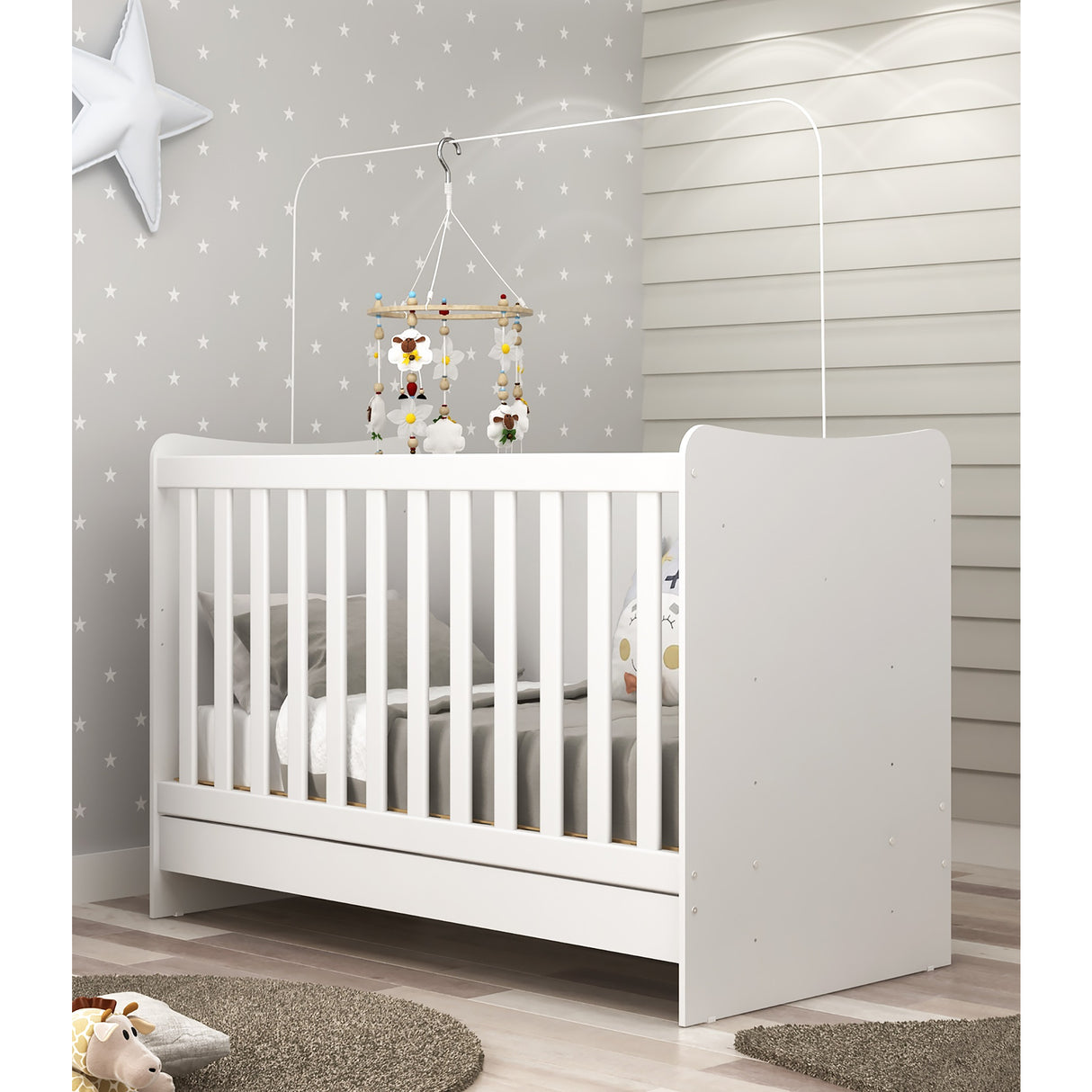 Cuna 4 en 1 Blanco 68x91cm para Colchón Infantil 60 X 130 Cm con Colchón y sin Cabecero