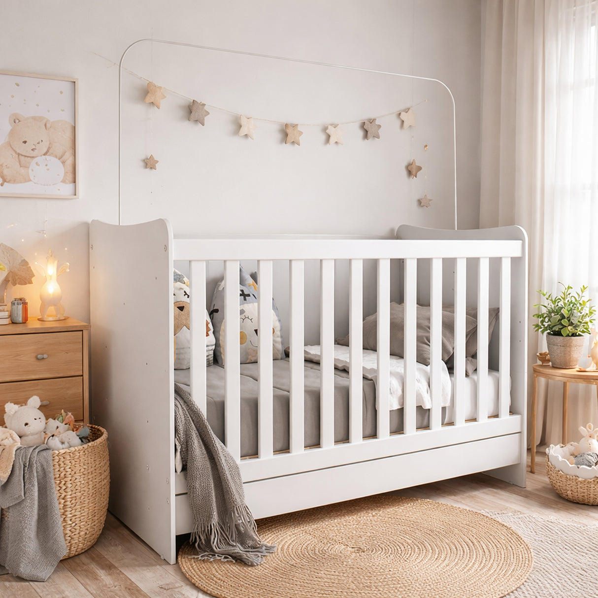 Cuna 4 en 1 Blanco 68x91cm para Colchón Infantil 60 X 130 Cm con Colchón y sin Cabecero