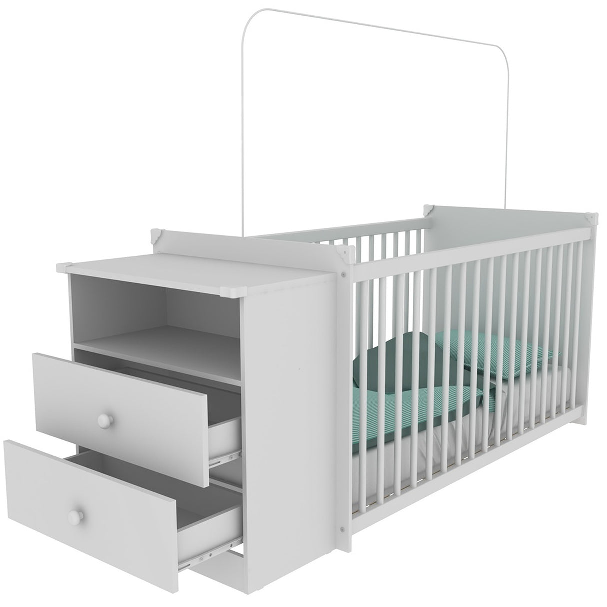 Cuna con Cómoda Blanco 68x73cm para Colchón Infantil 60 X 130 Cm con Colchón y sin Cabecero