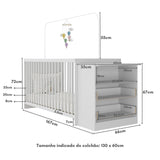 Cuna con Cómoda Blanco 68x73cm para Colchón Infantil 60 X 130 Cm con Colchón y sin Cabecero