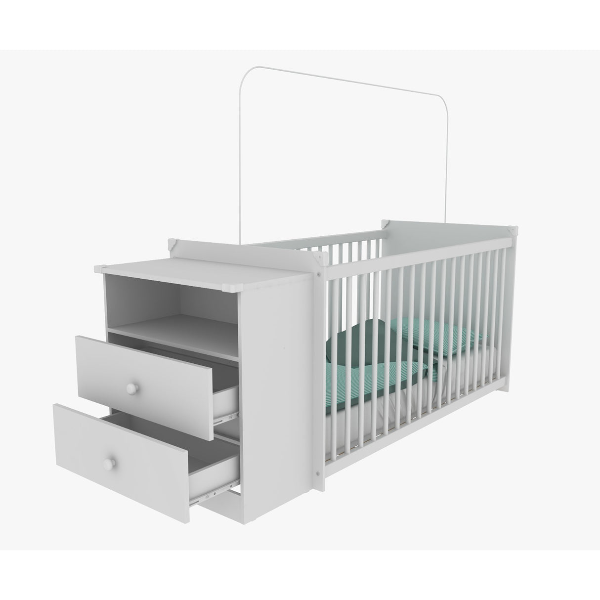 Cuna con Cómoda Blanco 68x73cm para Colchón Infantil 60 X 130 Cm con Colchón y sin Cabecero