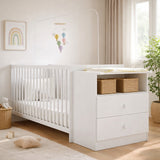 Cuna con Cómoda Blanco 68x73cm para Colchón Infantil 60 X 130 Cm con Colchón y sin Cabecero