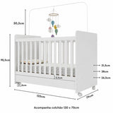 Cuna 3 en 1 Blanco 79x98cm para Colchón Infantil 60 X 130 Cm con Colchón y sin Cabecero