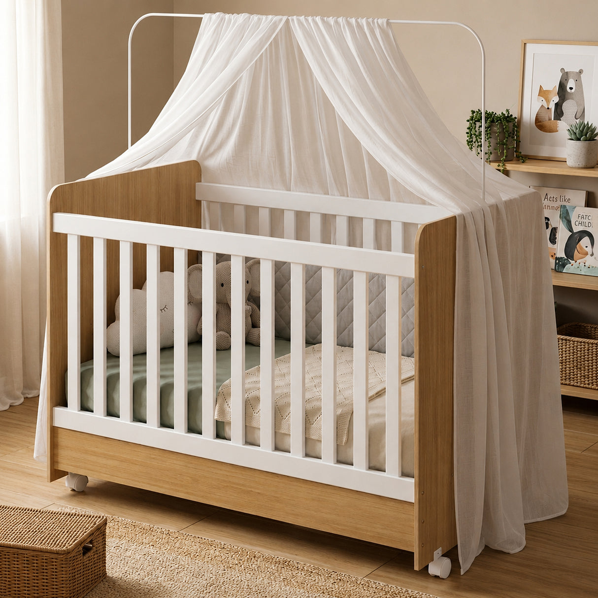Cuna 3 en 1 Café Claro 78x98cm para Colchón Infantil 60 X 130 Cm con Colchón y sin Cabecero