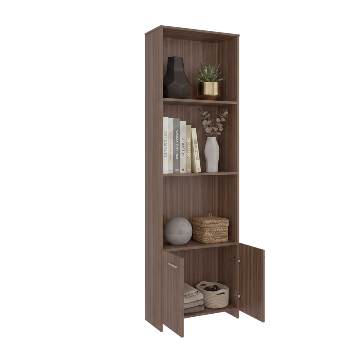 Biblioteca Lisa Easy Avellana 55.1x181.5cm con Tres Compartimientos y con Un Cajón