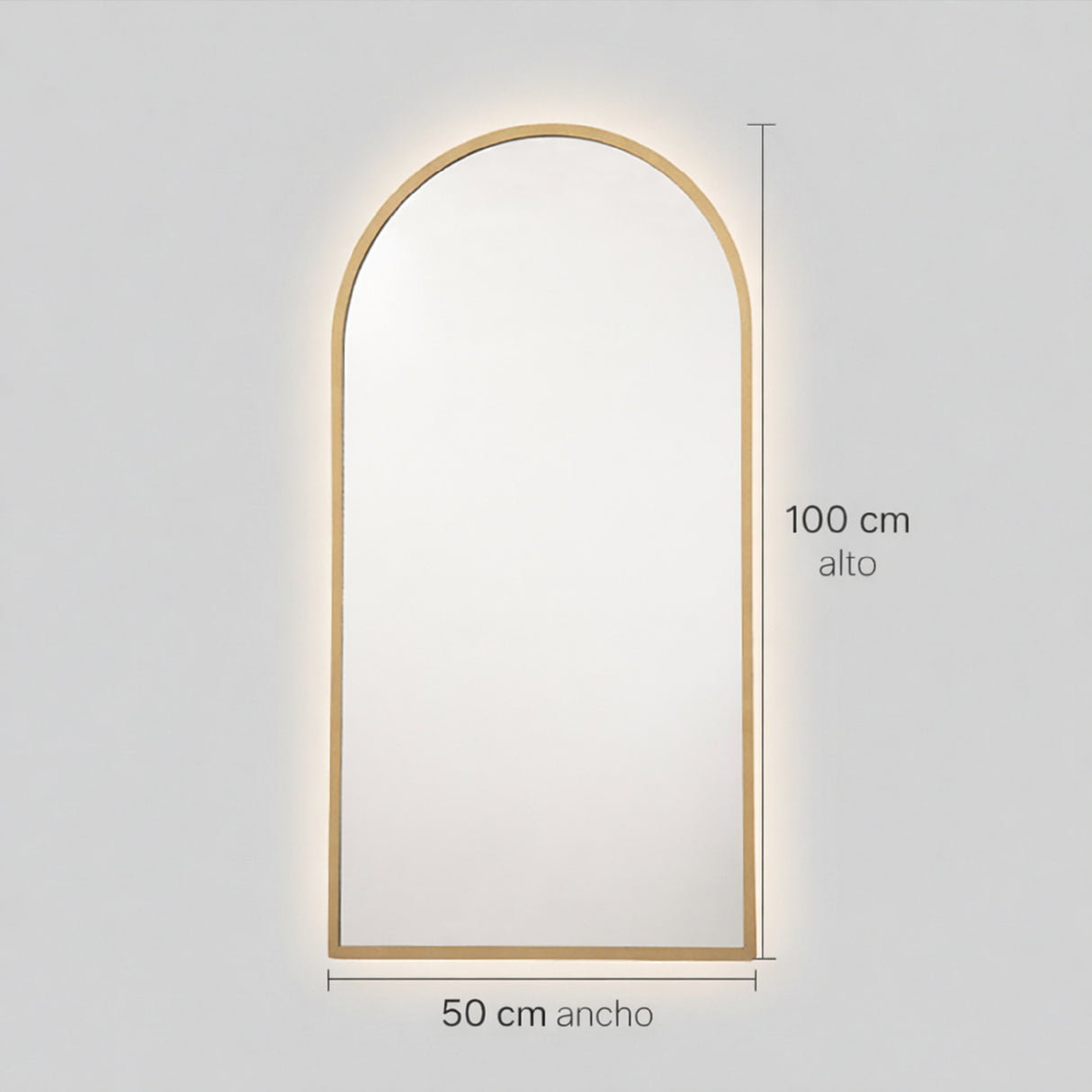 Espejo de Pared Led Dorado 50x100cm de Arco Superior Luz Cálida con Marco En Madera